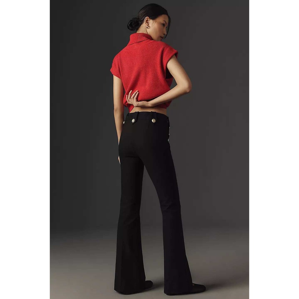 Derek Lam 10 Crosby Pants Womens 8 Robertson Flare Black Gold Button Sailor - Picture 3 of 16